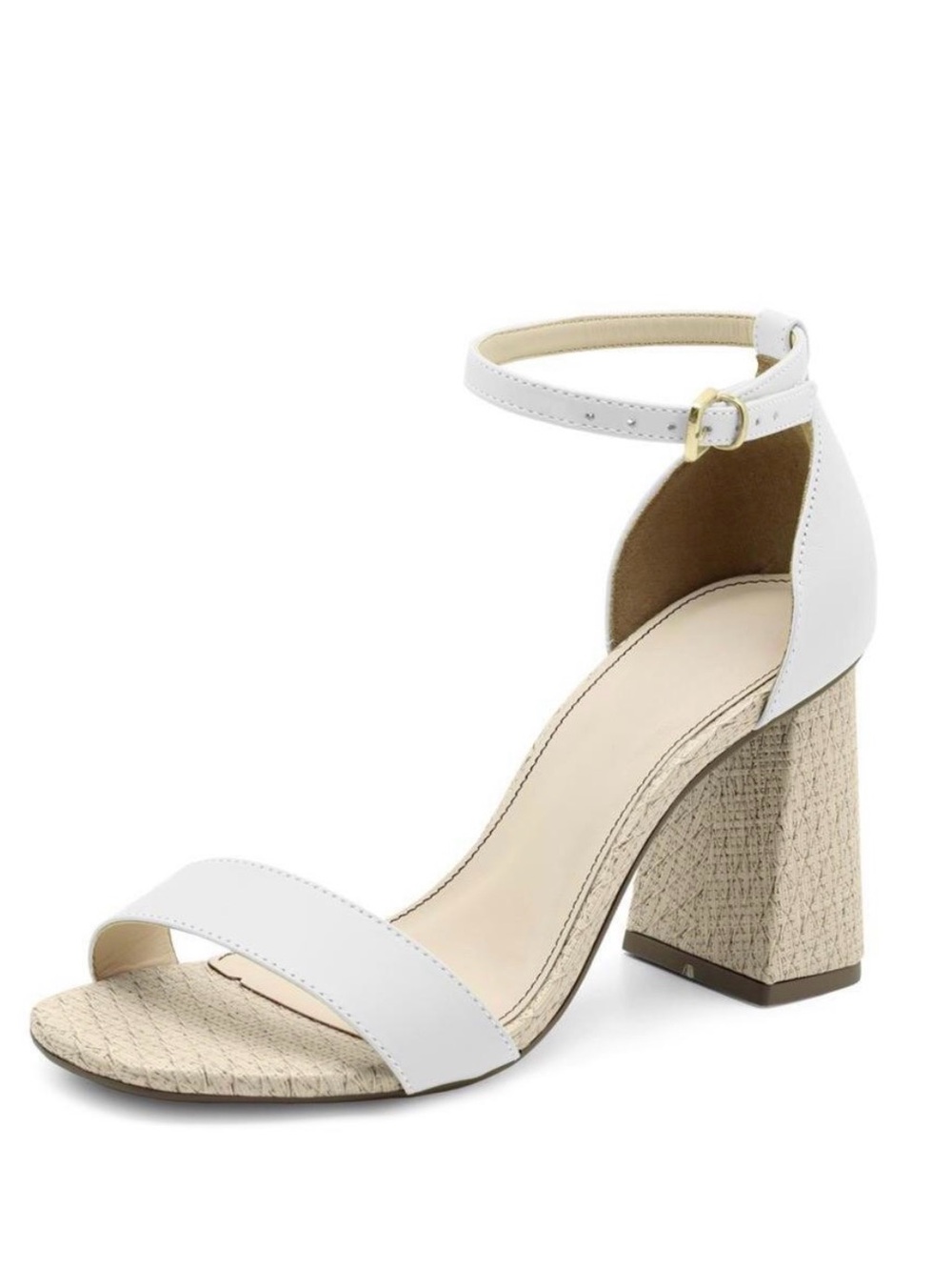 Round Toe Block Leather White Heel